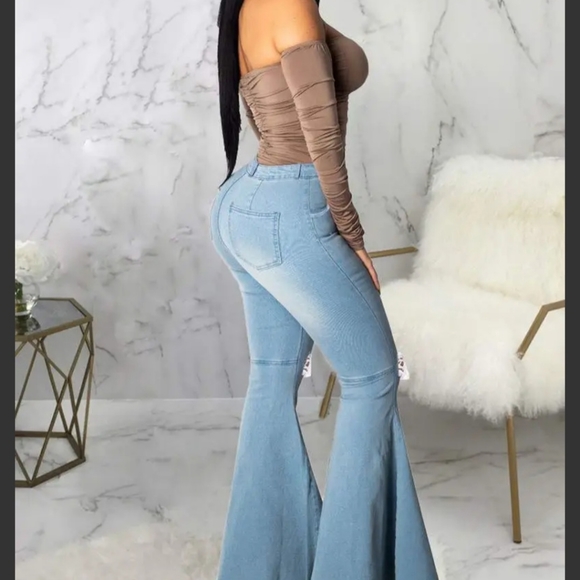 Denim  Ripped Bell Bottoms - Picture 2 of 2